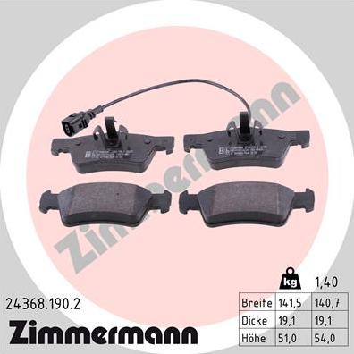 Zimmermann 24368.190.2 - Тормозные колодки, дисковые, комплект www.autospares.lv