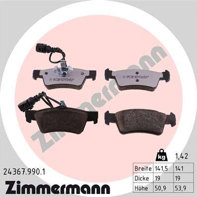 Zimmermann 24367.990.1 - Тормозные колодки, дисковые, комплект www.autospares.lv