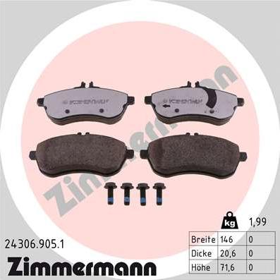 Zimmermann 24306.905.1 - Тормозные колодки, дисковые, комплект www.autospares.lv