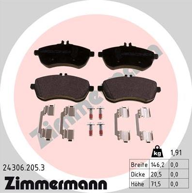 Zimmermann 24306.205.3 - Bremžu uzliku kompl., Disku bremzes autospares.lv