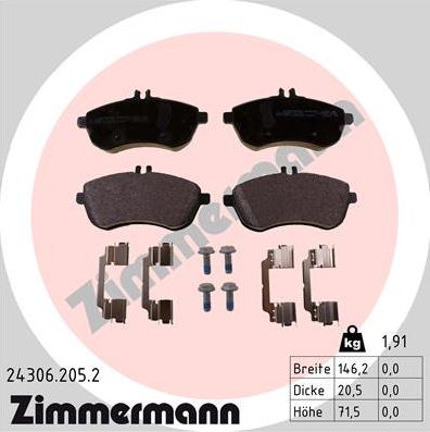 Zimmermann 24306.205.2 - Bremžu uzliku kompl., Disku bremzes autospares.lv