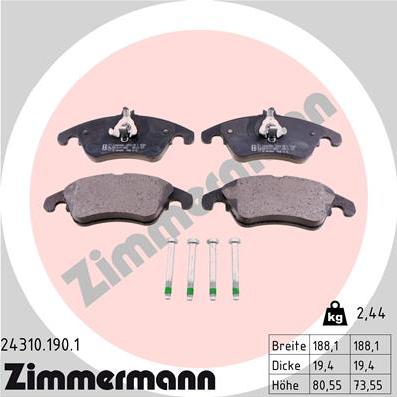 Zimmermann 24310.190.1 - Bremžu uzliku kompl., Disku bremzes www.autospares.lv