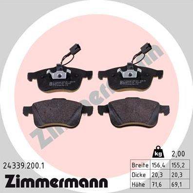 Zimmermann 24339.200.1 - Тормозные колодки, дисковые, комплект www.autospares.lv