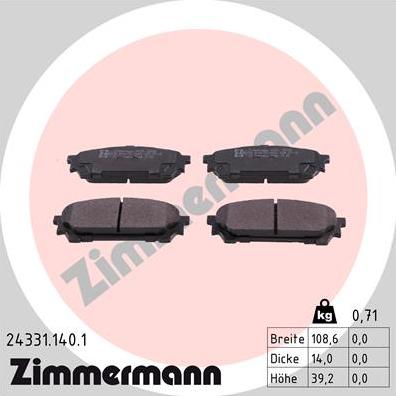 Zimmermann 24331.140.1 - Тормозные колодки, дисковые, комплект www.autospares.lv