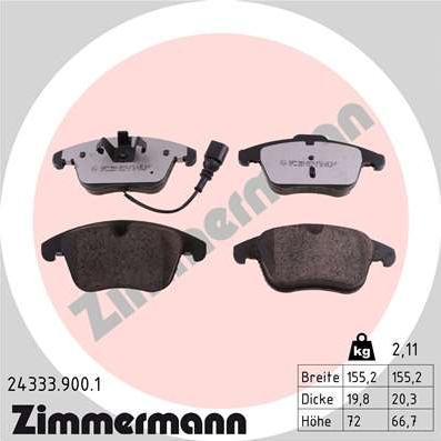 Zimmermann 24333.900.1 - Тормозные колодки, дисковые, комплект www.autospares.lv