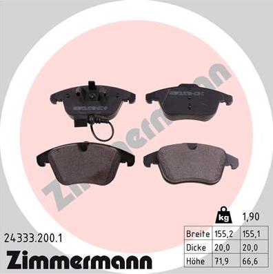 Zimmermann 24333.200.1 - Brake Pad Set, disc brake www.autospares.lv