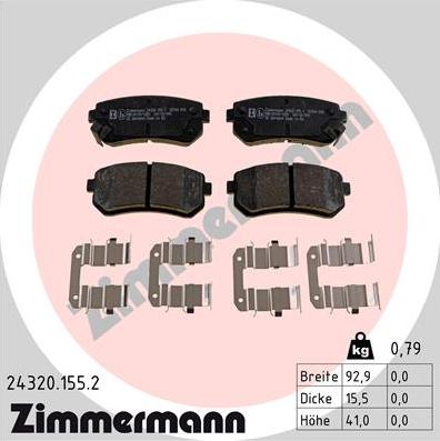 Zimmermann 24320.155.2 - Тормозные колодки, дисковые, комплект www.autospares.lv