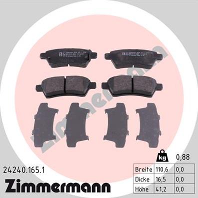 Zimmermann 24240.165.1 - Bremžu uzliku kompl., Disku bremzes www.autospares.lv