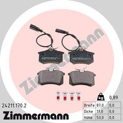 Zimmermann 24211.170.2 - Brake Pad Set, disc brake www.autospares.lv