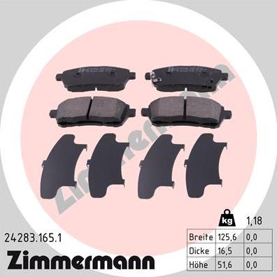 Zimmermann 24283.165.1 - Bremžu uzliku kompl., Disku bremzes autospares.lv