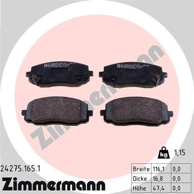 Zimmermann 24275.165.1 - Bremžu uzliku kompl., Disku bremzes www.autospares.lv