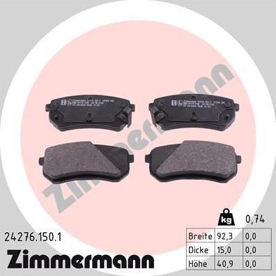 Zimmermann 24276.150.1 - Тормозные колодки, дисковые, комплект www.autospares.lv