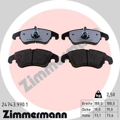 Zimmermann 24743.990.1 - Тормозные колодки, дисковые, комплект www.autospares.lv