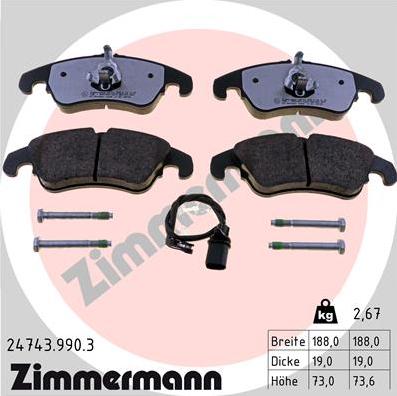 Zimmermann 24743.990.3 - Тормозные колодки, дисковые, комплект www.autospares.lv