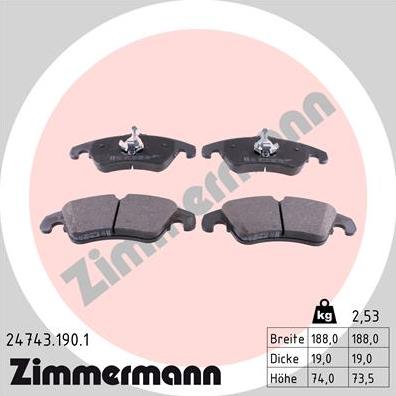 Zimmermann 24743.190.1 - Bremžu uzliku kompl., Disku bremzes www.autospares.lv