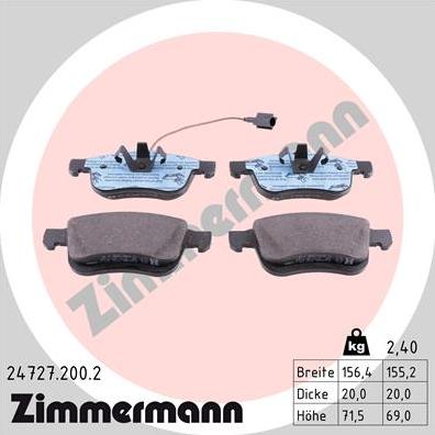 Zimmermann 24727.200.2 - Brake Pad Set, disc brake www.autospares.lv