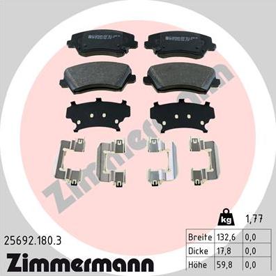 Zimmermann 25692.180.3 - Тормозные колодки, дисковые, комплект www.autospares.lv