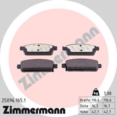 Zimmermann 25096.165.1 - Brake Pad Set, disc brake www.autospares.lv