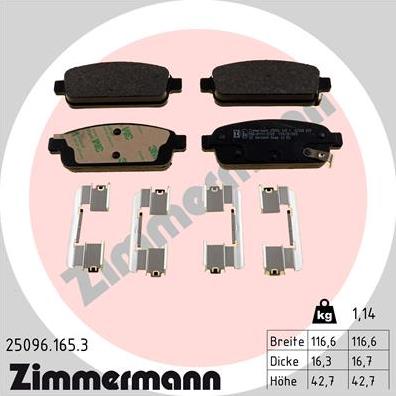 Zimmermann 25096.165.3 - Тормозные колодки, дисковые, комплект www.autospares.lv