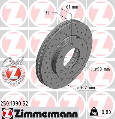 Zimmermann 250.1390.52 - Bremžu diski autospares.lv