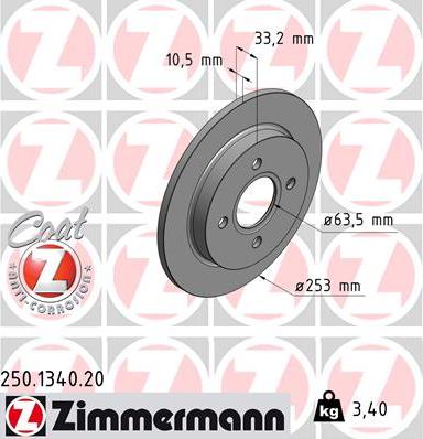 Zimmermann 250.1340.20 - Bremžu diski www.autospares.lv