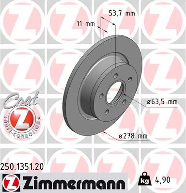 Zimmermann 250.1351.20 - Bremžu diski autospares.lv