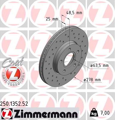 Zimmermann 250.1352.52 - Bremžu diski autospares.lv