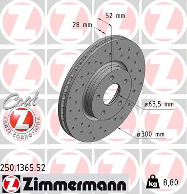 Zimmermann 250.1365.52 - Bremžu diski autospares.lv