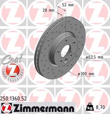 Zimmermann 250.1360.52 - Bremžu diski autospares.lv