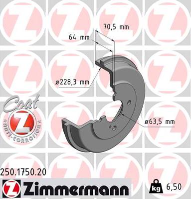 Zimmermann 250.1750.20 - Тормозной барабан www.autospares.lv