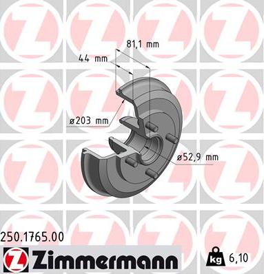 Zimmermann 250.1765.00 - Bremžu trumulis www.autospares.lv