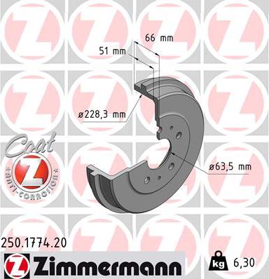 Zimmermann 250.1774.20 - Тормозной барабан www.autospares.lv