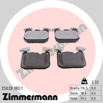 Zimmermann 25028.180.1 - Bremžu uzliku kompl., Disku bremzes www.autospares.lv