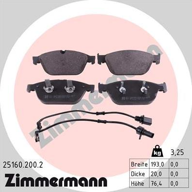 Zimmermann 25160.200.2 - Bremžu uzliku kompl., Disku bremzes www.autospares.lv