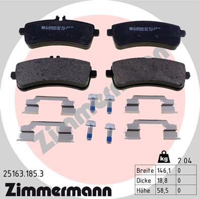 Zimmermann 25163.185.3 - Тормозные колодки, дисковые, комплект www.autospares.lv