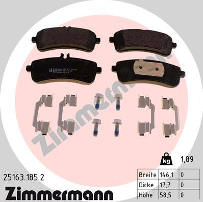 Zimmermann 25163.185.2 - Тормозные колодки, дисковые, комплект www.autospares.lv