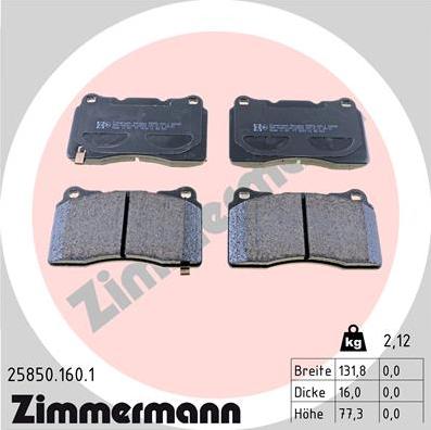 Zimmermann 25850.160.1 - Bremžu uzliku kompl., Disku bremzes autospares.lv