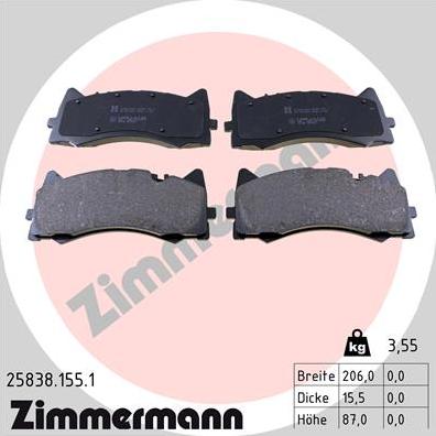 Zimmermann 25838.155.1 - Bremžu uzliku kompl., Disku bremzes autospares.lv