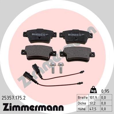 Zimmermann 25357.175.2 - Тормозные колодки, дисковые, комплект www.autospares.lv