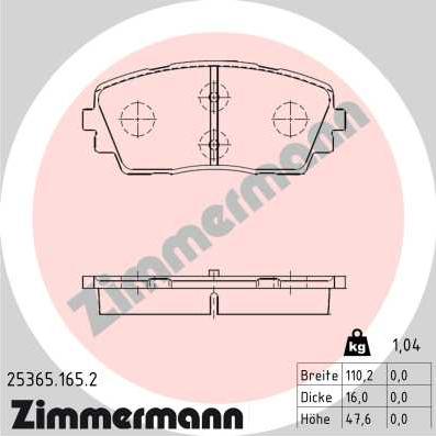 Zimmermann 25365.165.2 - Тормозные колодки, дисковые, комплект www.autospares.lv