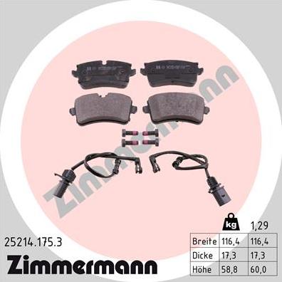 Zimmermann 25214.175.3 - Brake Pad Set, disc brake www.autospares.lv