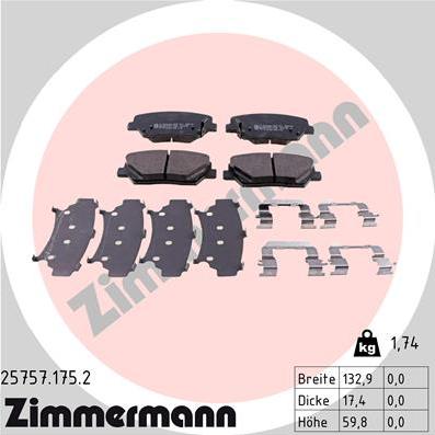 Zimmermann 25757.175.2 - Тормозные колодки, дисковые, комплект www.autospares.lv