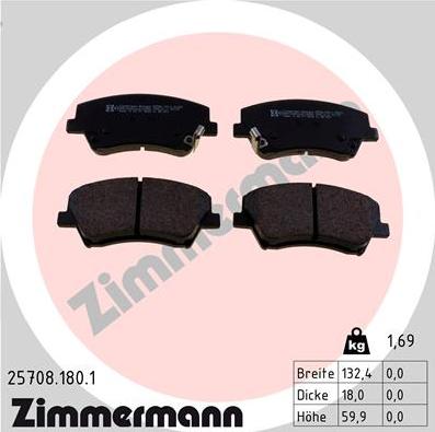 Zimmermann 25708.180.1 - Тормозные колодки, дисковые, комплект www.autospares.lv