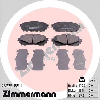 Zimmermann 25725.155.1 - Bremžu uzliku kompl., Disku bremzes www.autospares.lv