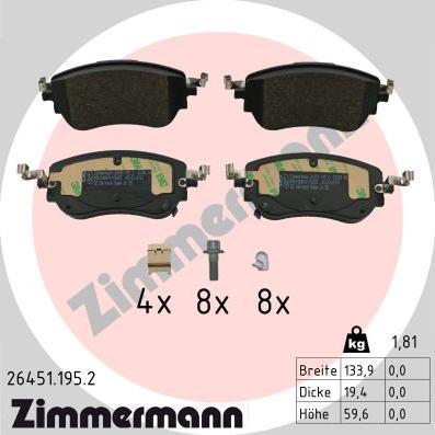 Zimmermann 26451.195.2 - Bremžu uzliku kompl., Disku bremzes www.autospares.lv