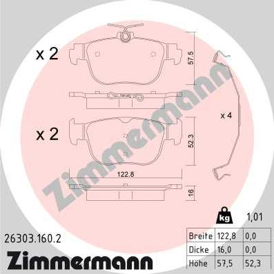 Zimmermann 26303.160.2 - Bremžu uzliku kompl., Disku bremzes www.autospares.lv