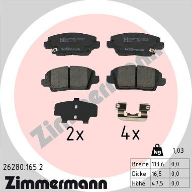 Zimmermann 26280.165.2 - Bremžu uzliku kompl., Disku bremzes www.autospares.lv