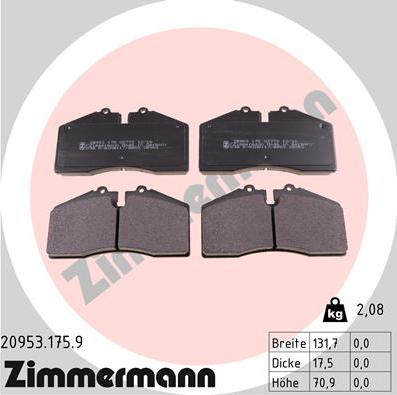 Zimmermann 20953.175.9 - Bremžu uzliku kompl., Disku bremzes www.autospares.lv