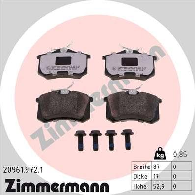 Zimmermann 20961.972.1 - Тормозные колодки, дисковые, комплект www.autospares.lv