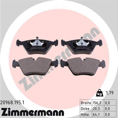 Zimmermann 20968.195.1 - Тормозные колодки, дисковые, комплект www.autospares.lv